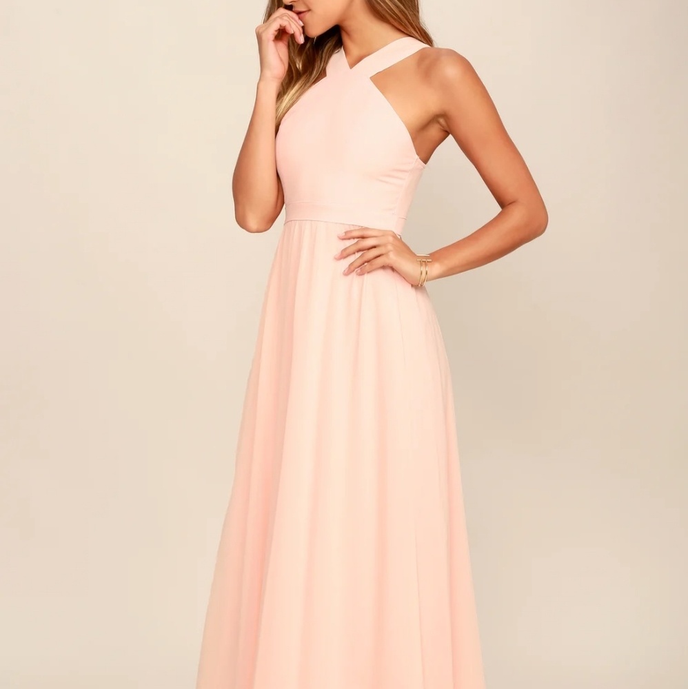 Lulu's Air of Romance Peach Halter Maxi Dress